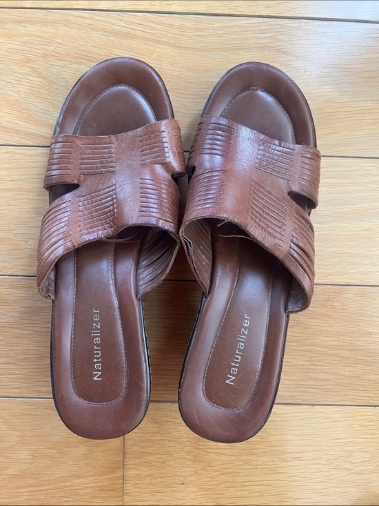 Naturalizer Shoes - Naturalizer Cognac Brown Slip-On Woven Strap Mules